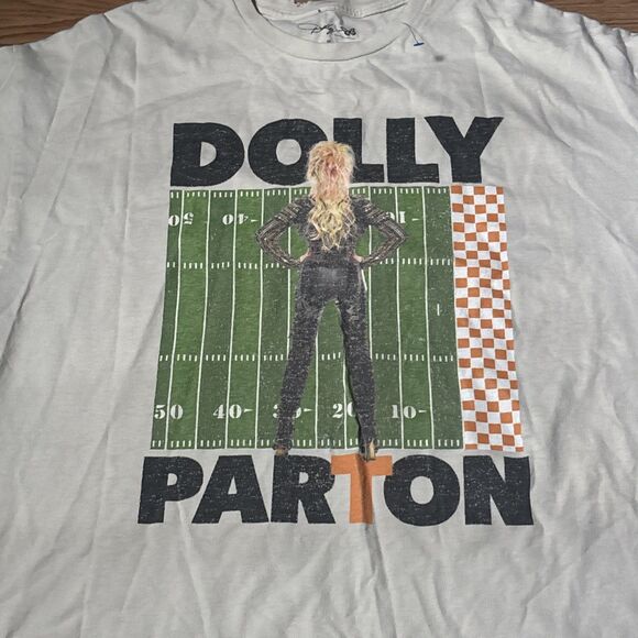 Dolly Parton Rockstar Vols Check Field Off White Thrifted Distressed Tee Size XL - Picture 2 of 8